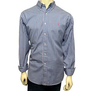 Ralph Lauren Mens 16.5 34/35 Classic Fit Striped Button Down Shirt Blue Pink